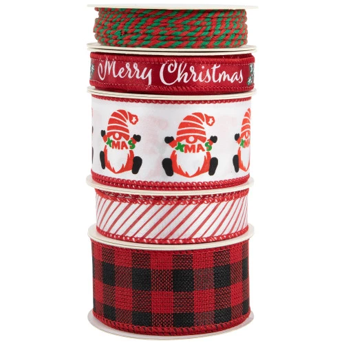 Northlight Set Of 5 Santa Gnome Matching Themed Craft Christmas Ribbons 1.5" X 3 Yards 7 Northlight Set Of 5 Santa Gnome Matching Themed Craft Christmas Ribbons 1.5" X 3 Yards - Image 5