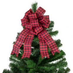 Northlight 19" Buffalo Plaid Print 14 Loop Christmas Bow Tree Topper -Northlight Christmas northlight k94889 05 39134.1691593475