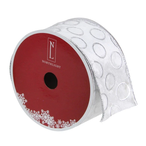 Northlight Snowy White And Silver Circle Christmas Wired Craft Ribbon 2.5" X 16 Yards 5 Northlight Snowy White And Silver Circle Christmas Wired Craft Ribbon 2.5" X 16 Yards - Image 3