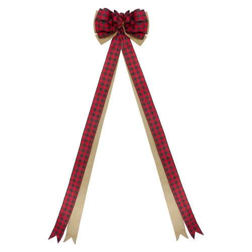 Northlight 48" X 10" Burlap And Buffalo Plaid 16 Loop Christmas Bow Decoration 3 Northlight 48" X 10" Burlap And Buffalo Plaid 16 Loop Christmas Bow Decoration
