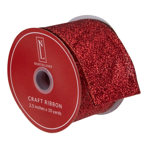 Northlight Red Glittered Christmas Wired Craft Ribbon 2.5" X 10 Yards 5 Northlight Red Glittered Christmas Wired Craft Ribbon 2.5" X 10 Yards - Image 3