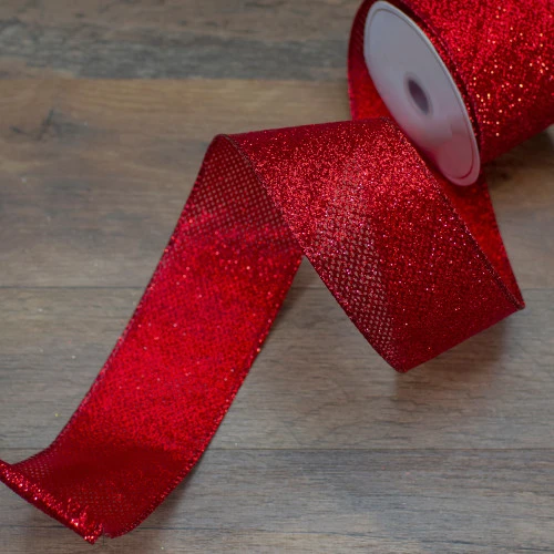 Northlight Red Glittered Christmas Wired Craft Ribbon 2.5" X 10 Yards 4 Northlight Red Glittered Christmas Wired Craft Ribbon 2.5" X 10 Yards - Image 2