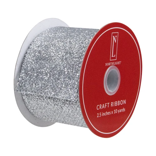 Northlight Silver Glittered Christmas Wired Craft Ribbon 2.5" X 10 Yards 6 Northlight Silver Glittered Christmas Wired Craft Ribbon 2.5" X 10 Yards - Image 4