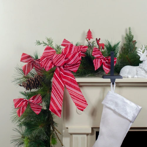 Northlight Glitter Striped 2-Loop Christmas Bow Decorations - 5.5" - Red - Pack Of 6 4 Northlight Glitter Striped 2-Loop Christmas Bow Decorations - 5.5" - Red - Pack Of 6 - Image 2