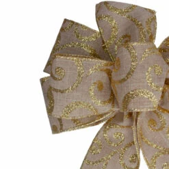 Northlight Burlap Glitter Scroll 6-Loop Christmas Bow Decoration - 9" X 14" - Brown And Gold -Northlight Christmas northlight ky91463 1 29270.1608347579