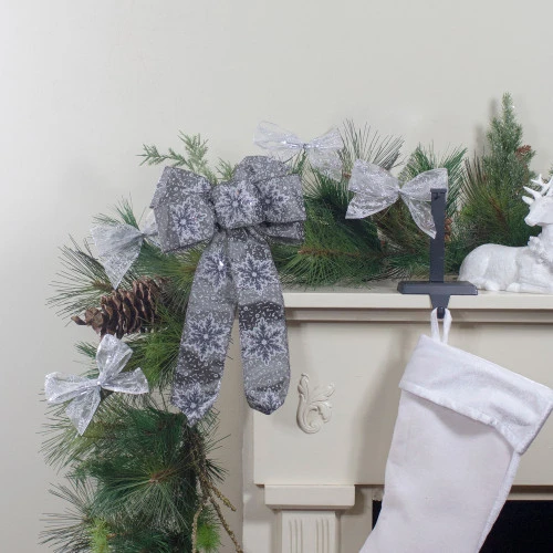 Northlight Snowflake 6-Loop Christmas Bow Decoration - 9" X 14" - Gray And White 4 Northlight Snowflake 6-Loop Christmas Bow Decoration - 9" X 14" - Gray And White - Image 2