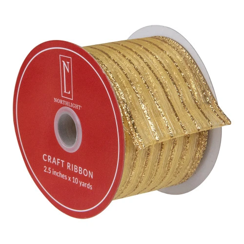 Northlight Gold Glitter Striped Christmas Wired Craft Ribbon 2.5" X 10 Yards 5 Northlight Gold Glitter Striped Christmas Wired Craft Ribbon 2.5" X 10 Yards - Image 3