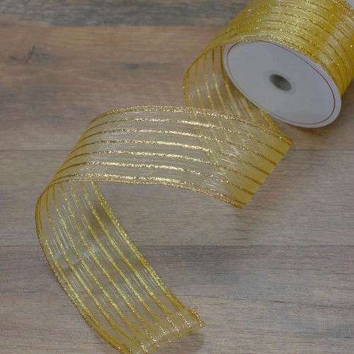 Northlight Gold Glitter Striped Christmas Wired Craft Ribbon 2.5" X 10 Yards 4 Northlight Gold Glitter Striped Christmas Wired Craft Ribbon 2.5" X 10 Yards - Image 2