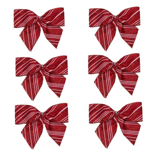 Northlight Glitter Striped 2-Loop Christmas Bow Decorations - 5.5" - Red - Pack Of 6 3 Northlight Glitter Striped 2-Loop Christmas Bow Decorations - 5.5" - Red - Pack Of 6