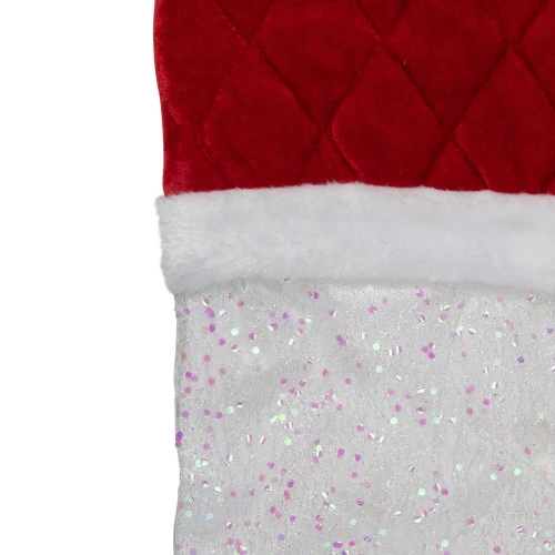 Northlight 22.25" LED Lighted White Iridescent Glittered Christmas Stocking With Red Cuff 5 Northlight 22.25" LED Lighted White Iridescent Glittered Christmas Stocking With Red Cuff - Image 3