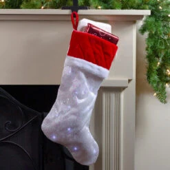 Northlight 22.25" LED Lighted White Iridescent Glittered Christmas Stocking With Red Cuff 6 Northlight 22.25" LED Lighted White Iridescent Glittered Christmas Stocking With Red Cuff -Northlight Christmas northlight l27908 3 92110.1588389092