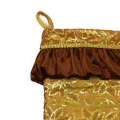 Northlight 19" Gold Sequined Floral Venetian Style Ruffle Cuff Christmas Stocking -Northlight Christmas northlight l35352 3 90586.1665610431