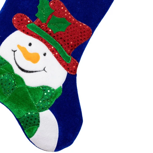Northlight 20" Royal Blue Embroidered Velveteen Snowman Christmas Stocking With White Cuff 7 Northlight 20" Royal Blue Embroidered Velveteen Snowman Christmas Stocking With White Cuff - Image 5