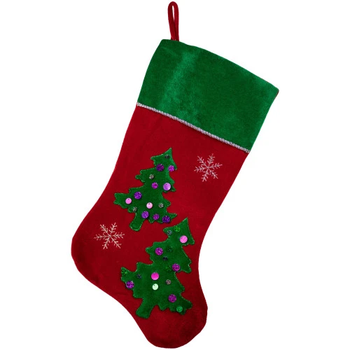 Northlight 20" Red Velveteen Sequined Christmas Tree Stocking With Green Cuff 3 Northlight 20" Red Velveteen Sequined Christmas Tree Stocking With Green Cuff