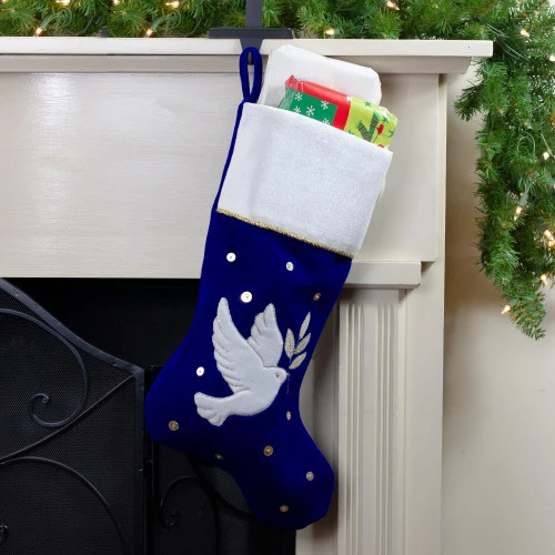 Northlight 20.5" Royal Blue And White Velvet Dove With Olive Branch Christmas Stocking 4 Northlight 20.5" Royal Blue And White Velvet Dove With Olive Branch Christmas Stocking - Image 2