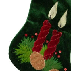 Northlight 20" Dark Green And Burgundy Candle And Pine Cone Velveteen Christmas Stocking -Northlight Christmas northlight l35673 3 29395.1678185728