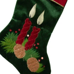 Northlight 20" Dark Green And Burgundy Candle And Pine Cone Velveteen Christmas Stocking -Northlight Christmas northlight l35673 4 68610.1678185728