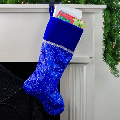 Northlight 20.5" Royal Blue And Silver Swirl Christmas Stocking With Velveteen Cuff 4 Northlight 20.5" Royal Blue And Silver Swirl Christmas Stocking With Velveteen Cuff - Image 2