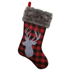 Northlight 20.5" Red And Black Buffalo Plaid Reindeer Christmas Stocking