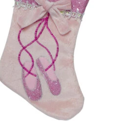Northlight 14" Pink And Silver Ballerina Shoes Christmas Stocking With Glitter Cuff And Bow -Northlight Christmas northlight l85540 2 29584.1665260248