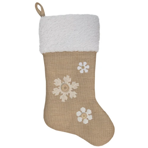 Northlight 20.5" Beige And Ivory Snowflake Embroidered Christmas Stocking 3 Northlight 20.5" Beige And Ivory Snowflake Embroidered Christmas Stocking