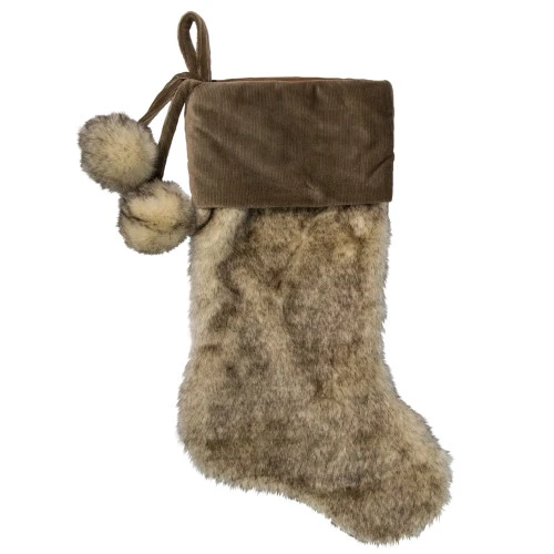 Northlight 20.5" Brown Plush Christmas Stocking With Corduroy Cuff And Pom Poms 3 Northlight 20.5" Brown Plush Christmas Stocking With Corduroy Cuff And Pom Poms