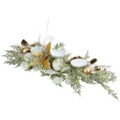 Glittered Poinsettia And Ornaments Christmas Pillar Candle Holder - 24" -Northlight Christmas northlight ll94327 03 62971.1726019801