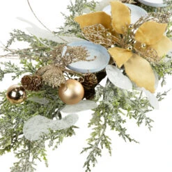 Glittered Poinsettia And Ornaments Christmas Pillar Candle Holder - 24" -Northlight Christmas northlight ll94327 05 42238.1726019801