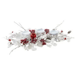 Northlight Berries And Snowflakes Christmas Pillar Candle Holder - 24" - Red And White -Northlight Christmas northlight ll94331 03. 49909.1726019803