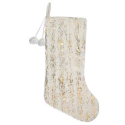 Northlight 20" Cream And Gold Wood Grain Pattern And Faux Fur Christmas Stocking