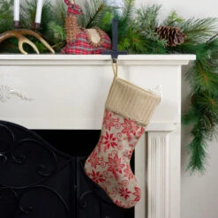 Northlight 20" Tan And Red Rustic Burlap Poinsettia Christmas Stocking -Northlight Christmas northlight lt90727 5 85315.1600996802