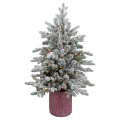 Northlight Real Touch™? Pre-Lit Medium Saratoga Spruce Flocked Artificial Potted Christmas Tree 4' - Clear Lights