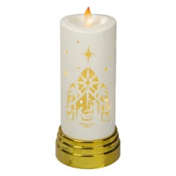 9" Gold And White Nativity Scene Flameless Candle