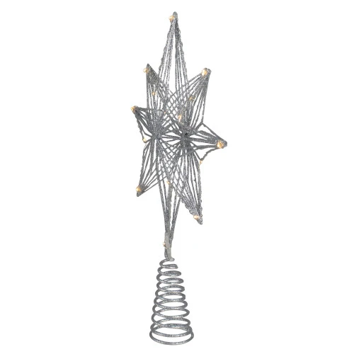 Northlight 13.75" LED Lighted B/O Silver Glittered Geometric Star Christmas Tree Topper - Warm White Lights 4 Northlight 13.75" LED Lighted B/O Silver Glittered Geometric Star Christmas Tree Topper - Warm White Lights - Image 2