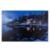 23.75" LED Lighted Rustic Lodge Cabin On The Lake Canvas Wall Art
