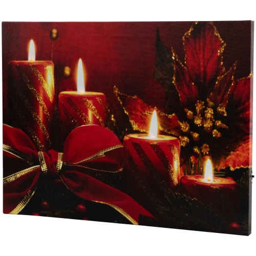 Northlight LED Lighted Glitter Striped Candles With Poinsettia Christmas Wall Art - 12" X 15.75" 4 Northlight LED Lighted Glitter Striped Candles With Poinsettia Christmas Wall Art - 12" X 15.75" - Image 2