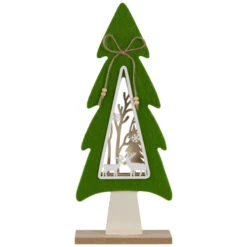 Northlight Woodland Tree With Reindeer Scene Wooden Christmas Decoration - 12"