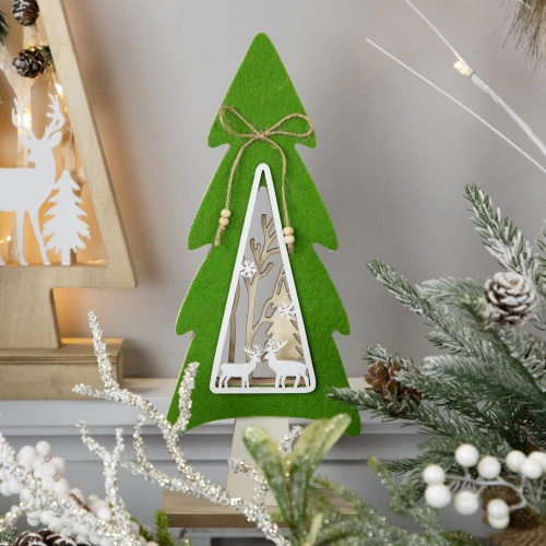 Northlight Woodland Tree With Reindeer Scene Wooden Christmas Decoration - 12" 4 Northlight Woodland Tree With Reindeer Scene Wooden Christmas Decoration - 12" - Image 2