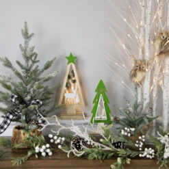Northlight Lighted Wooden Christmas Tree With Star And Reindeer Woodland Scene - 15" -Northlight Christmas northlight nj951332c20nj95129 styled 12889.1693409622