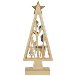 Northlight Lighted Wooden Christmas Tree With Star And Reindeer Woodland Scene - 15" -Northlight Christmas northlight nj95133 03 14526.1694187839