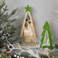 Northlight Lighted Wooden Christmas Tree With Star And Reindeer Woodland Scene - 15" -Northlight Christmas northlight nj95133 styled 79122.1694187837