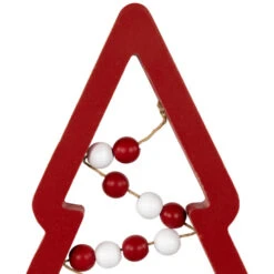 Northlight Wooden Trees With Beads Christmas Decorations - 11.75" - Red And White - Set Of 3 -Northlight Christmas northlight nj95137 03 30051.1694447007