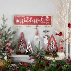 Northlight Wooden Trees With Beads Christmas Decorations - 11.75" - Red And White - Set Of 3 -Northlight Christmas northlight nj951532c20nj95137 styled 19698.1694706578