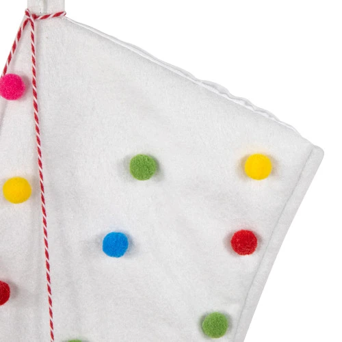 Northlight 20" White Christmas Stocking With Multicolor Pom-Poms And Tassels 7 Northlight 20" White Christmas Stocking With Multicolor Pom-Poms And Tassels - Image 5