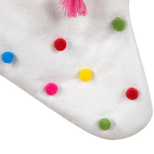 Northlight 20" White Christmas Stocking With Multicolor Pom-Poms And Tassels 6 Northlight 20" White Christmas Stocking With Multicolor Pom-Poms And Tassels - Image 4