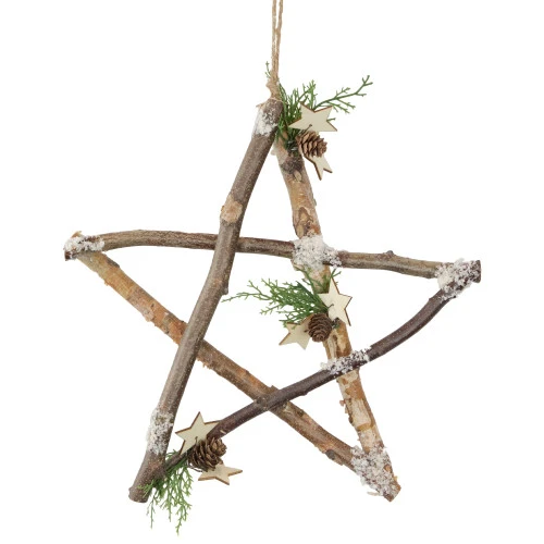Northlight Frosted Pinecone Natural Wood Branch Christmas Star Wall Decoration - 13.75" 3 Northlight Frosted Pinecone Natural Wood Branch Christmas Star Wall Decoration - 13.75"