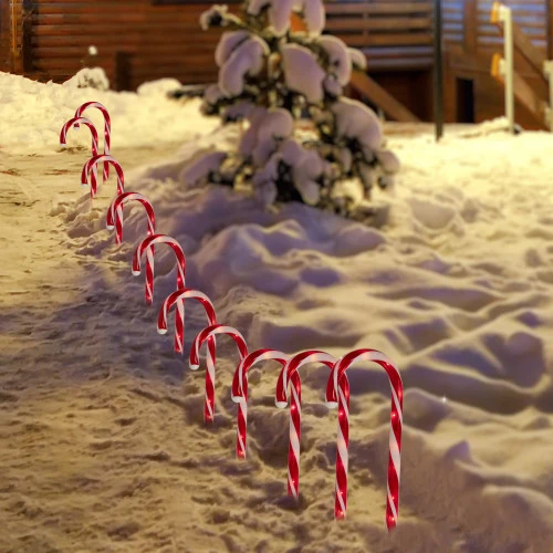 Lighted Candy Cane Outdoor Christmas Pathway Markers - 13.5' White Wire - Set Of 10 5 Lighted Candy Cane Outdoor Christmas Pathway Markers - 13.5' White Wire - Set Of 10 - Image 3