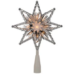 Northlight 8" Lighted Silver Tinsel Star Christmas Tree Topper - Clear Lights, White Wire
