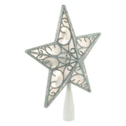 Northlight 9" LED Lighted Silver Glitter Star Christmas Tree Topper, Warm White Lights -Northlight Christmas northlight nl02636 2 97316.1666251136