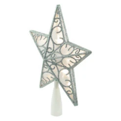 Northlight 9" LED Lighted Silver Glitter Star Christmas Tree Topper, Warm White Lights -Northlight Christmas northlight nl02636 3 64773.1666251136